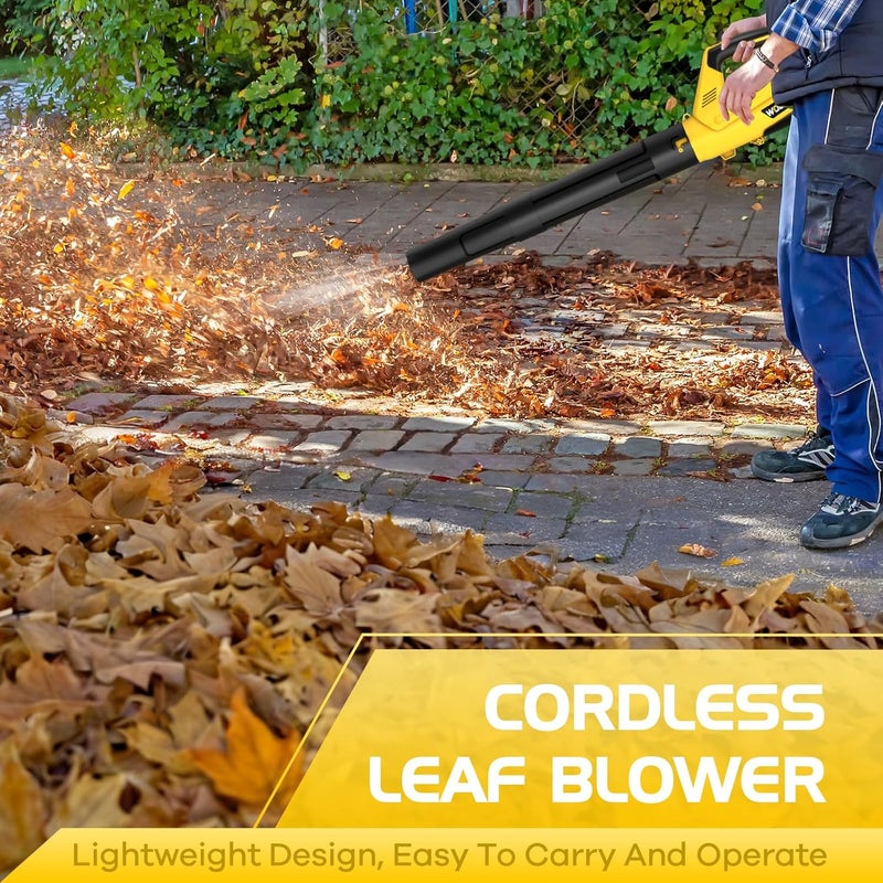 WOLFMEN Leaf Blower, Electric Cordless Leaf Blower with 2 Batteries and Charger, 2 Speed Mode, Lightweight Leaf Blowers for Blowing Leaves, Lawn Care, Patio Cleaning and Dust - Image 2